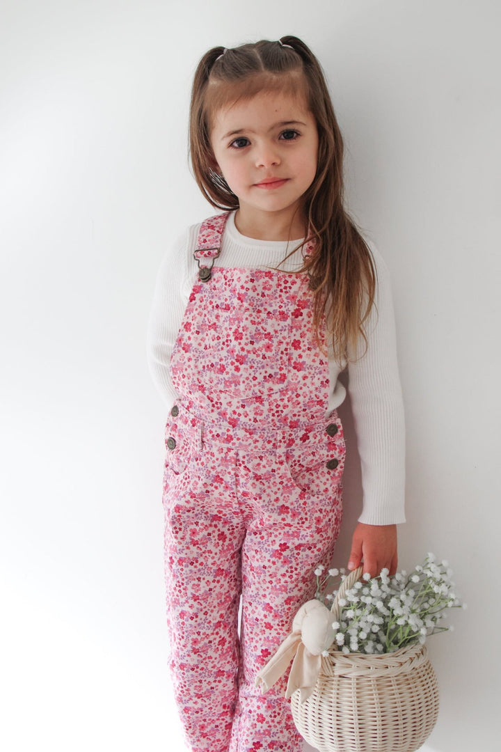 Toddler girls floral long leg overalls