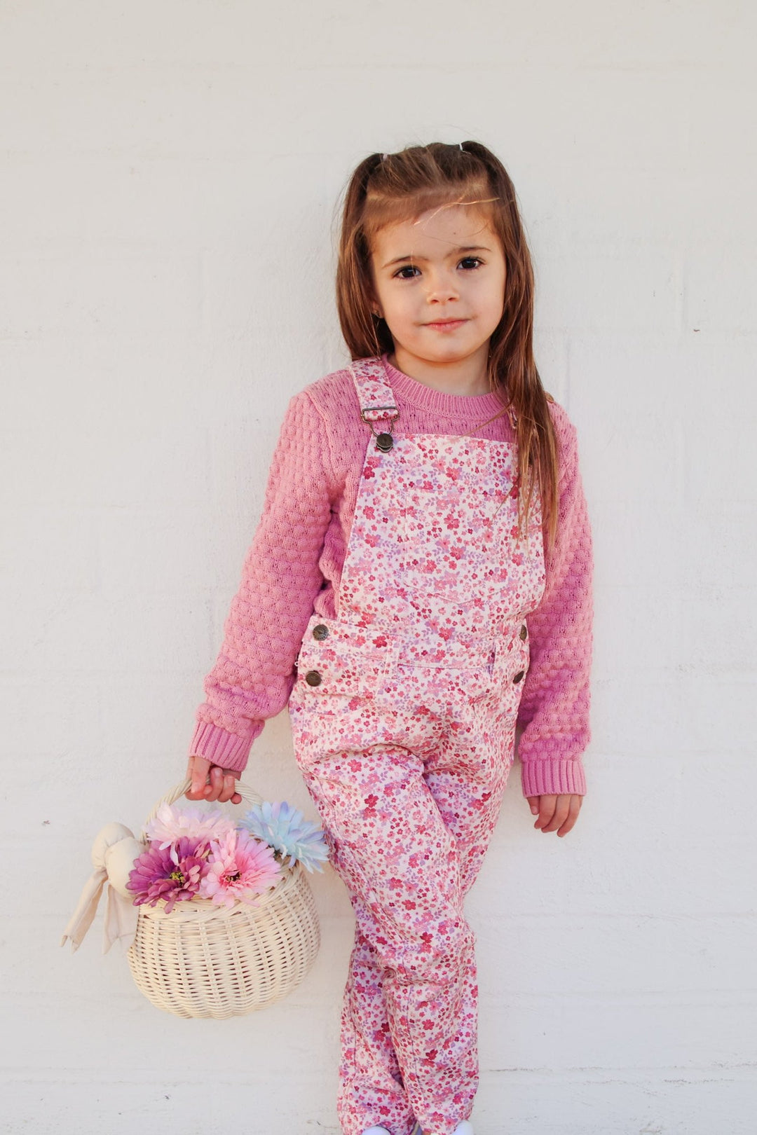 Toddler girls floral long leg overalls