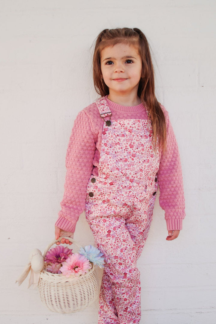 Toddler girls floral long leg overalls