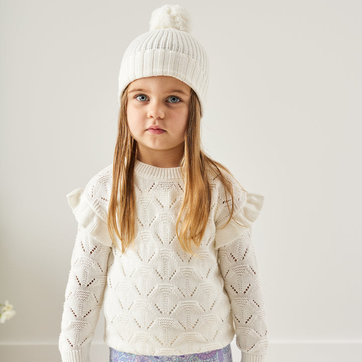 Girls white flutter knit 