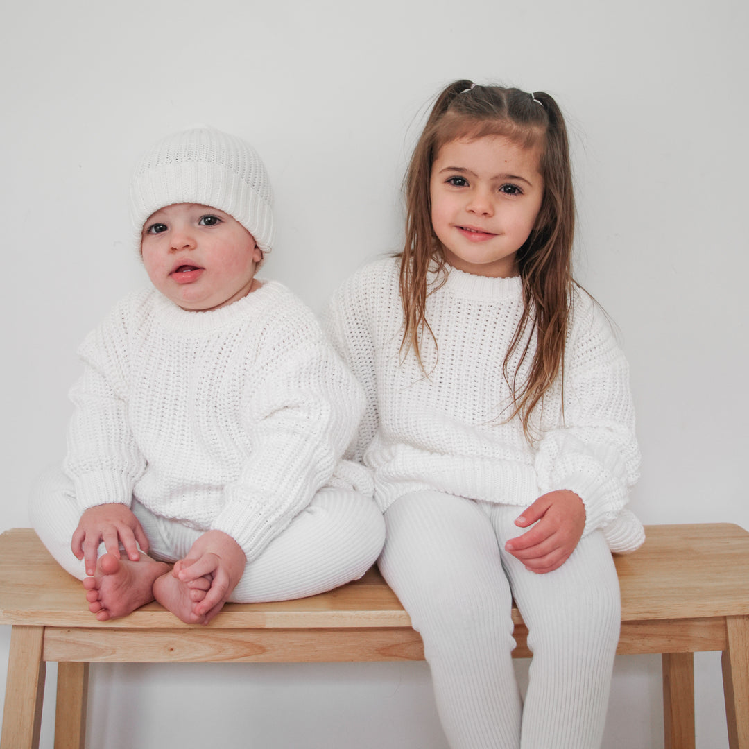 white matching baby kids chunky knitted jumper