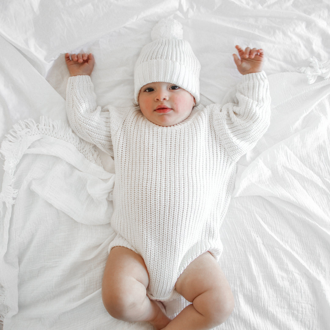 baby white knitted long sleeve romper