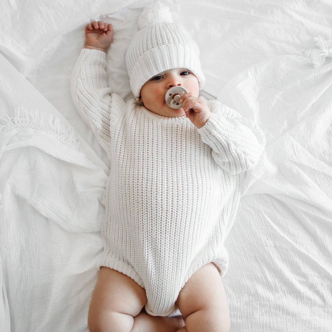 baby white knitted long sleeve romper