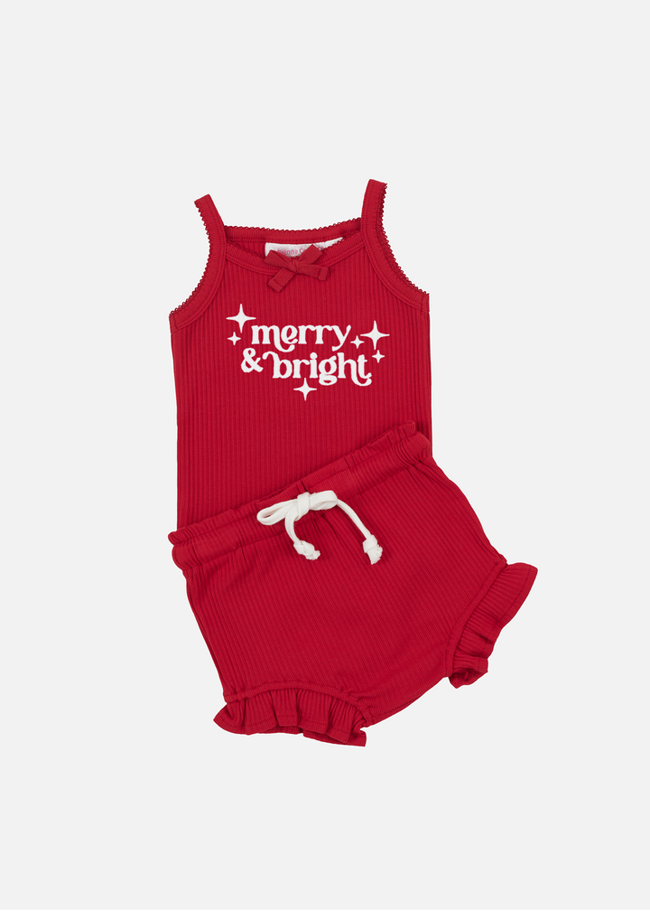 Dainty Cozy Singlet & Shorties Set - Red