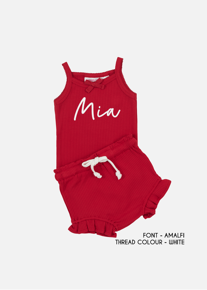 Dainty Cozy Singlet & Shorties Set - Red