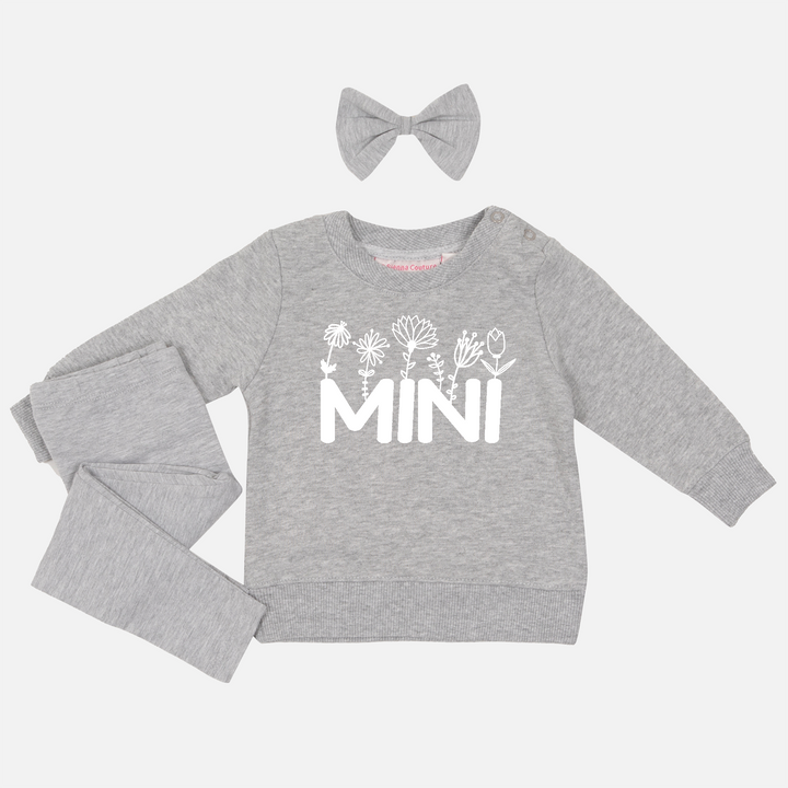 Personalised Crew Neck & Leggings - Mini W/Flowers - Grey