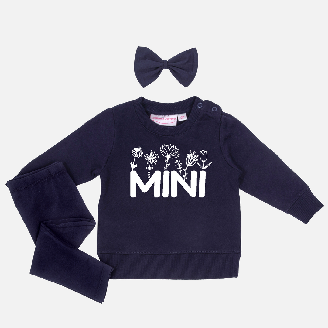 Personalised Crew Neck & Leggings - Mini W/Flowers - Navy