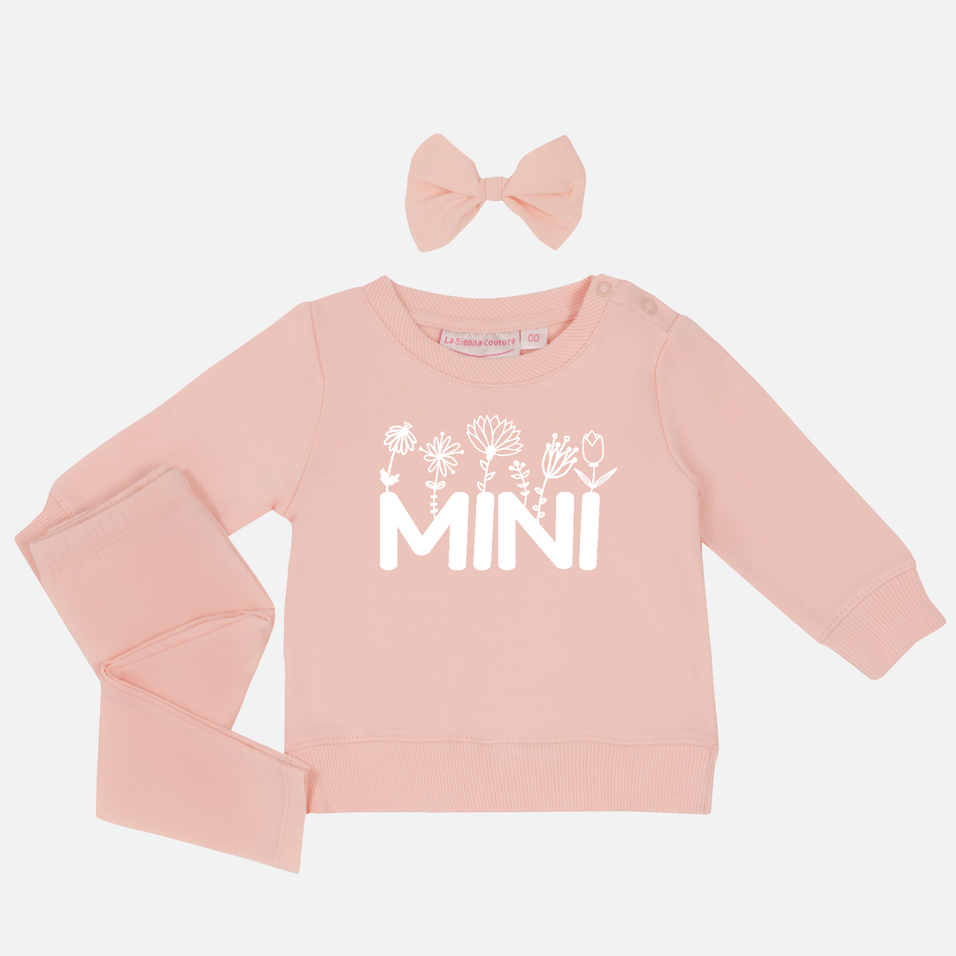 Personalised Crew Neck & Leggings - Mini W/Flowers - Peach