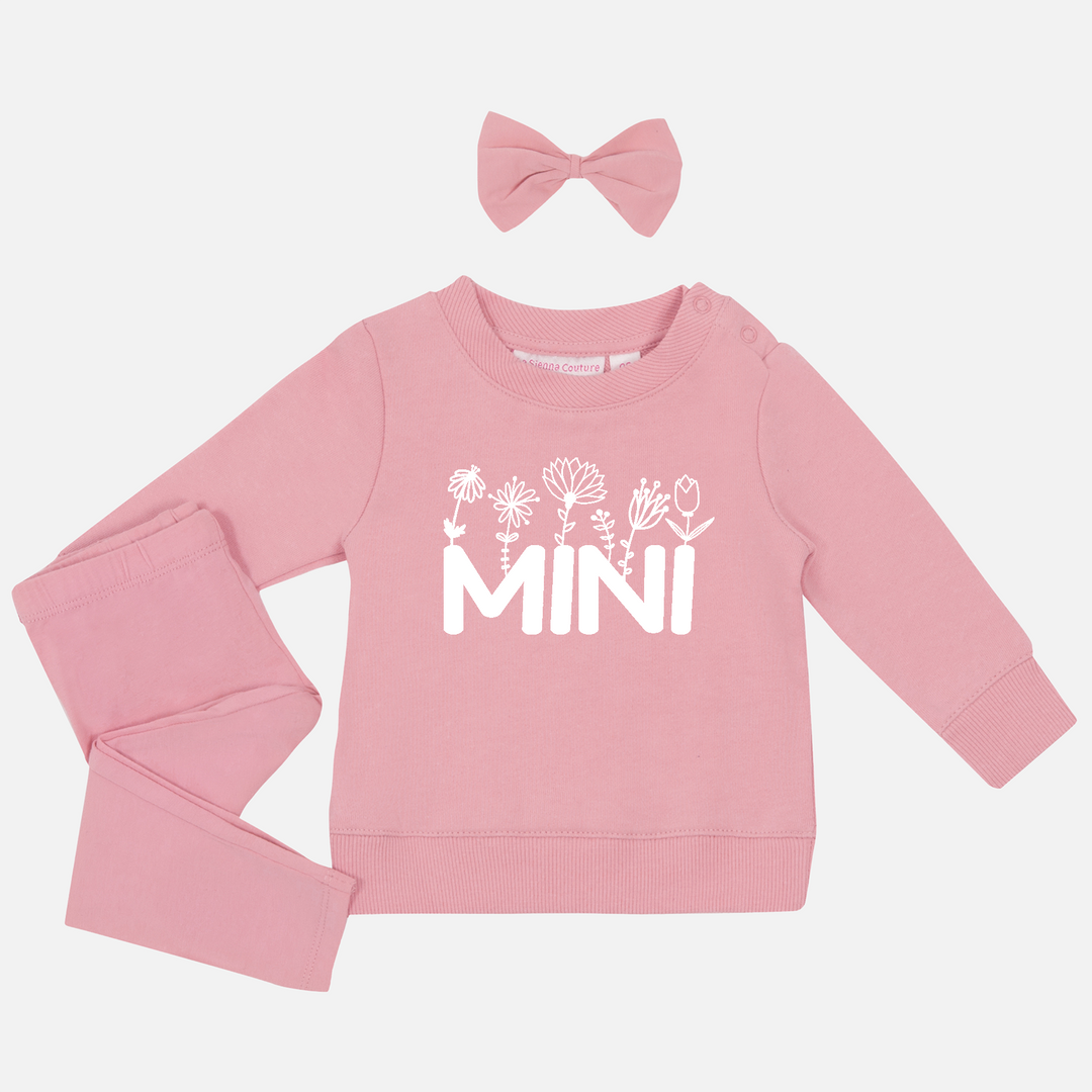 Personalised Crew Neck & Leggings - Mini W/Flowers - Pink