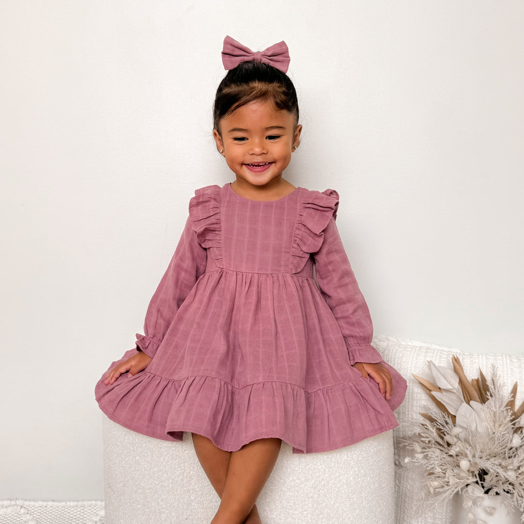 Baby girl mauve long sleeve dress with frill