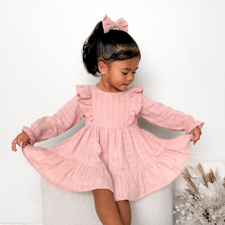 baby girl rosewood long sleeve muslin dress with frill
