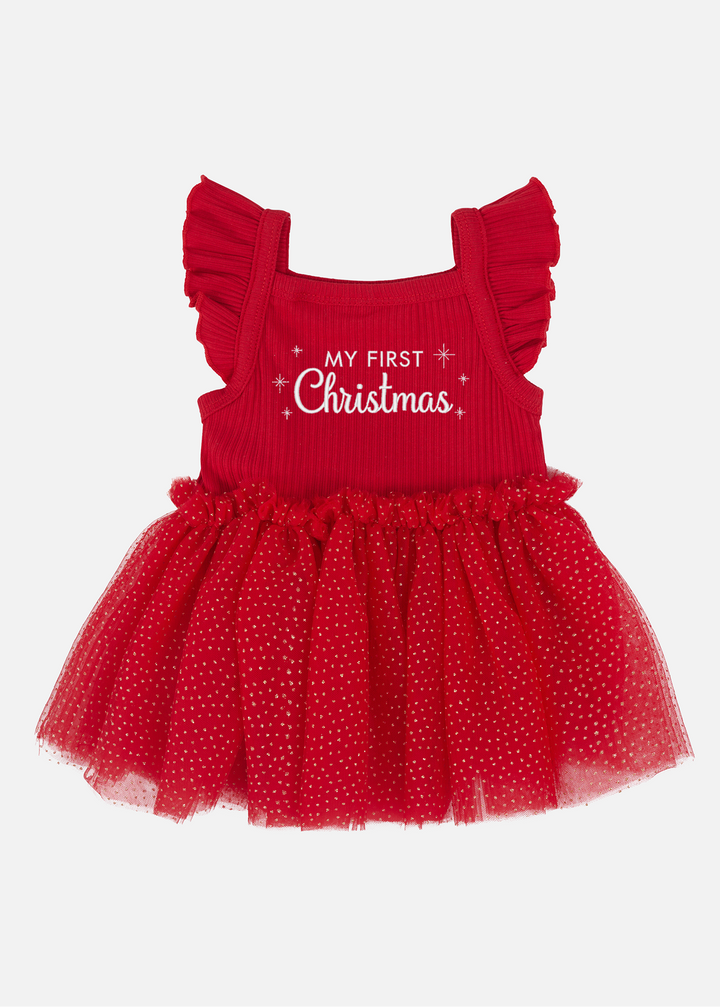 Cozy Flutter Tutu Dress - Red