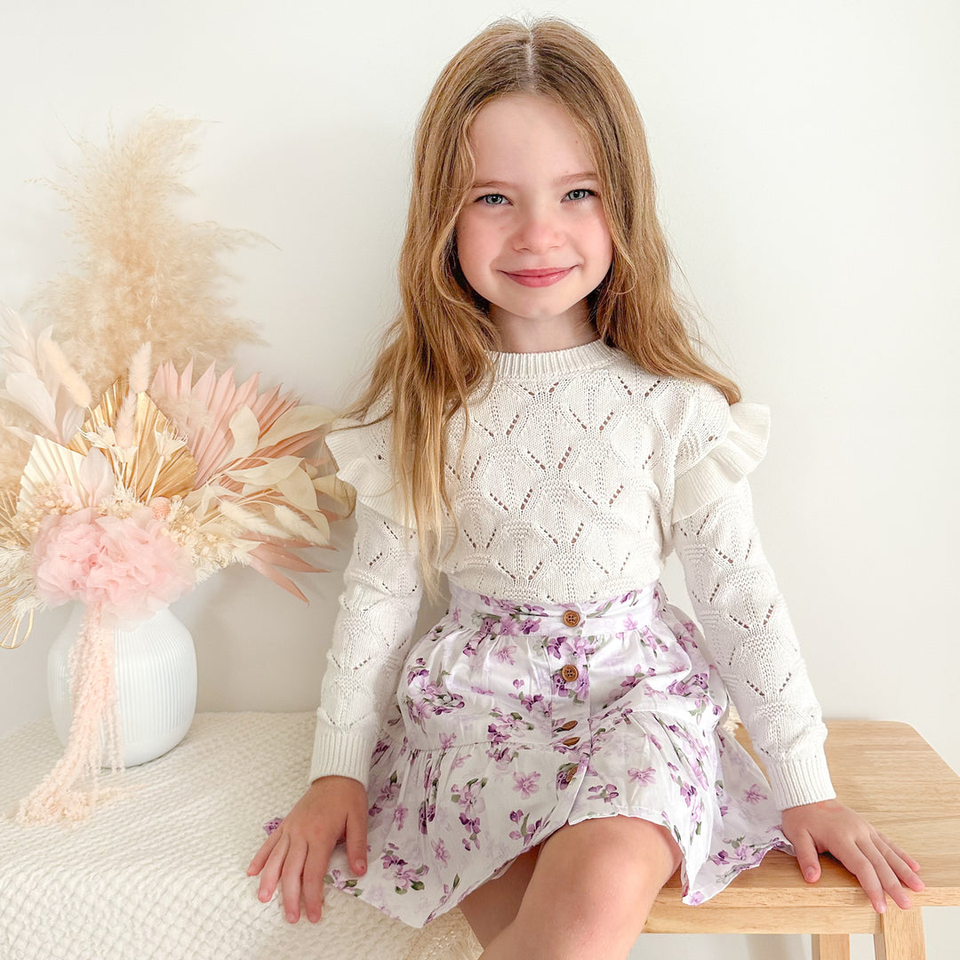 Girls white flutter knit 