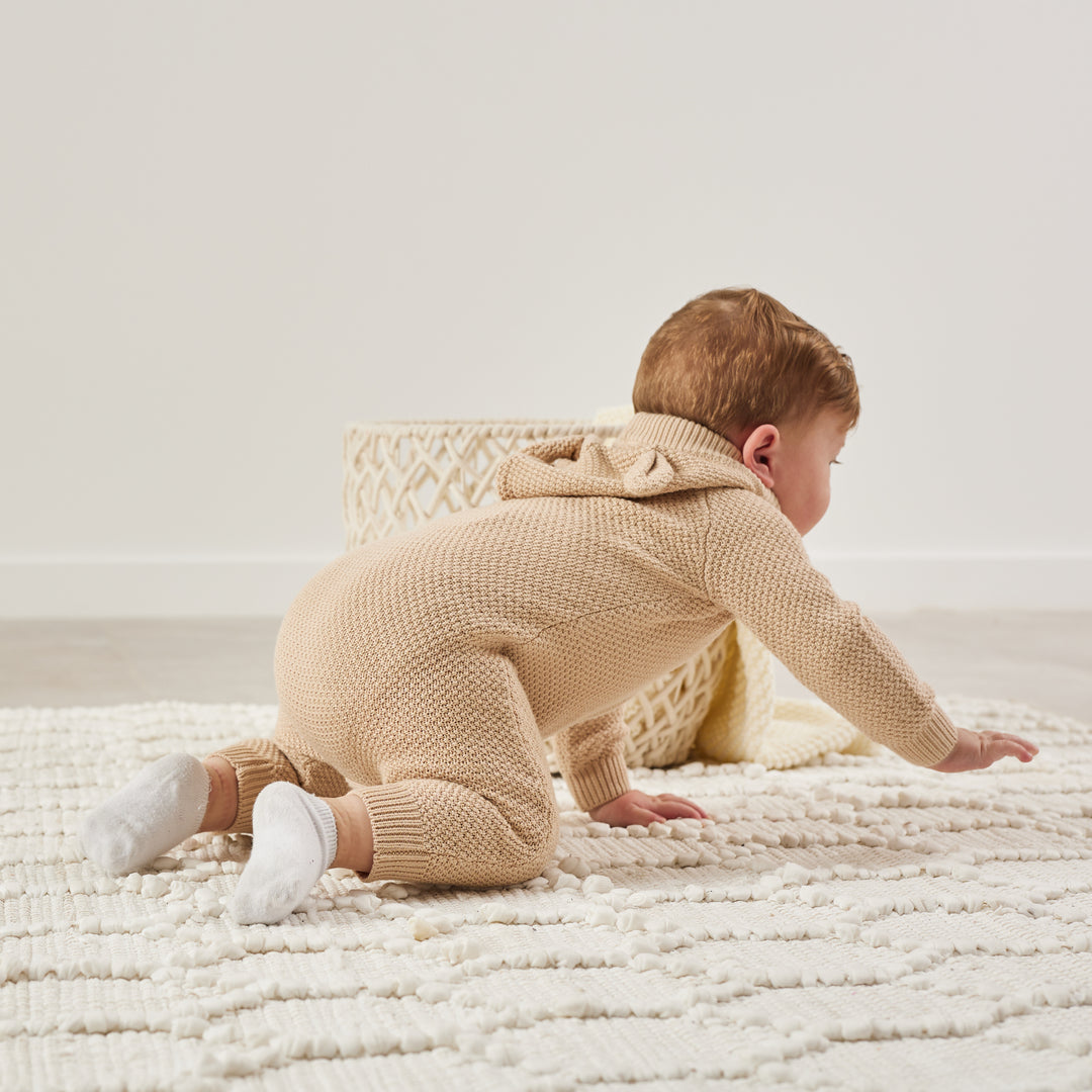 Bear Knitted Romper - Oatmeal