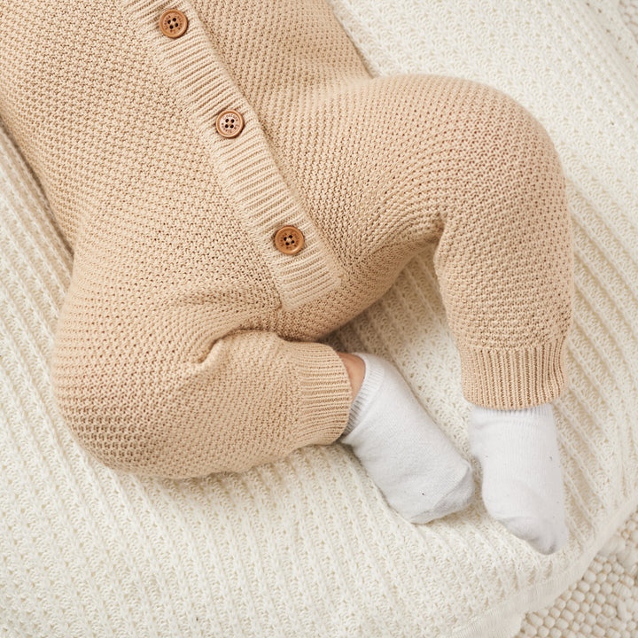 Bear Knitted Romper - Oatmeal