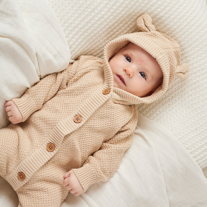 Bear Knitted Romper - Oatmeal