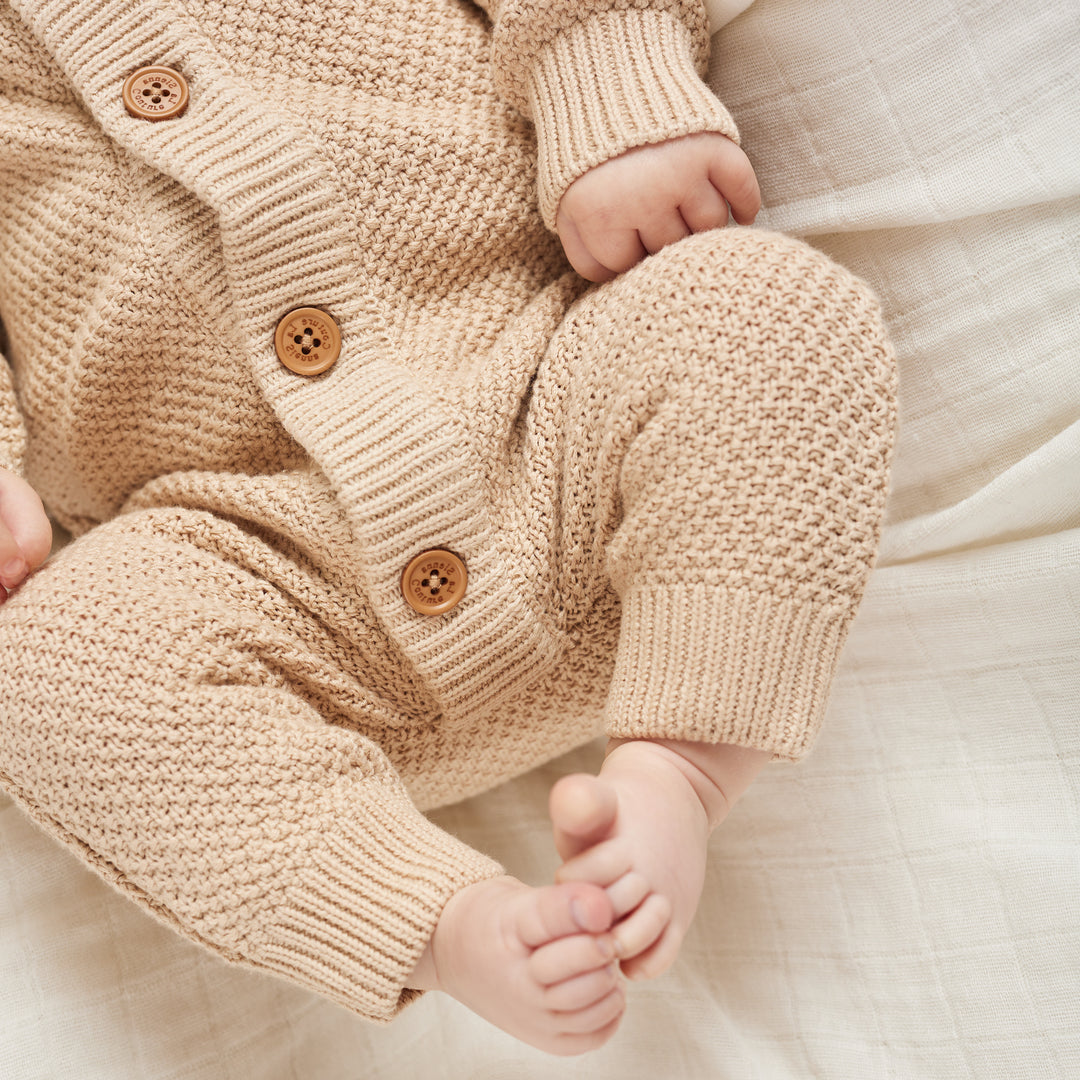 Bear Knitted Romper - Oatmeal