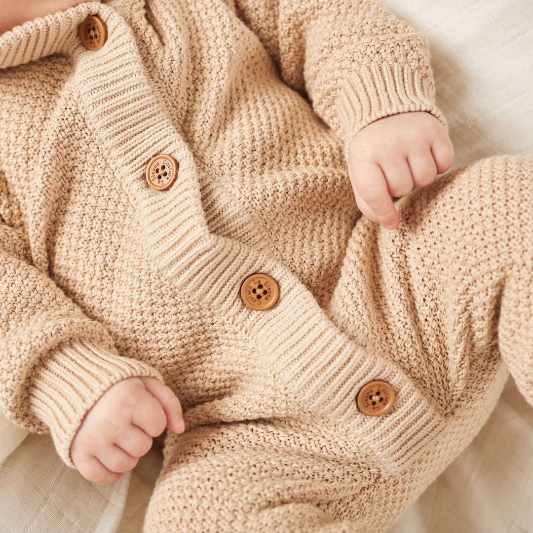 Bear Knitted Romper - Oatmeal