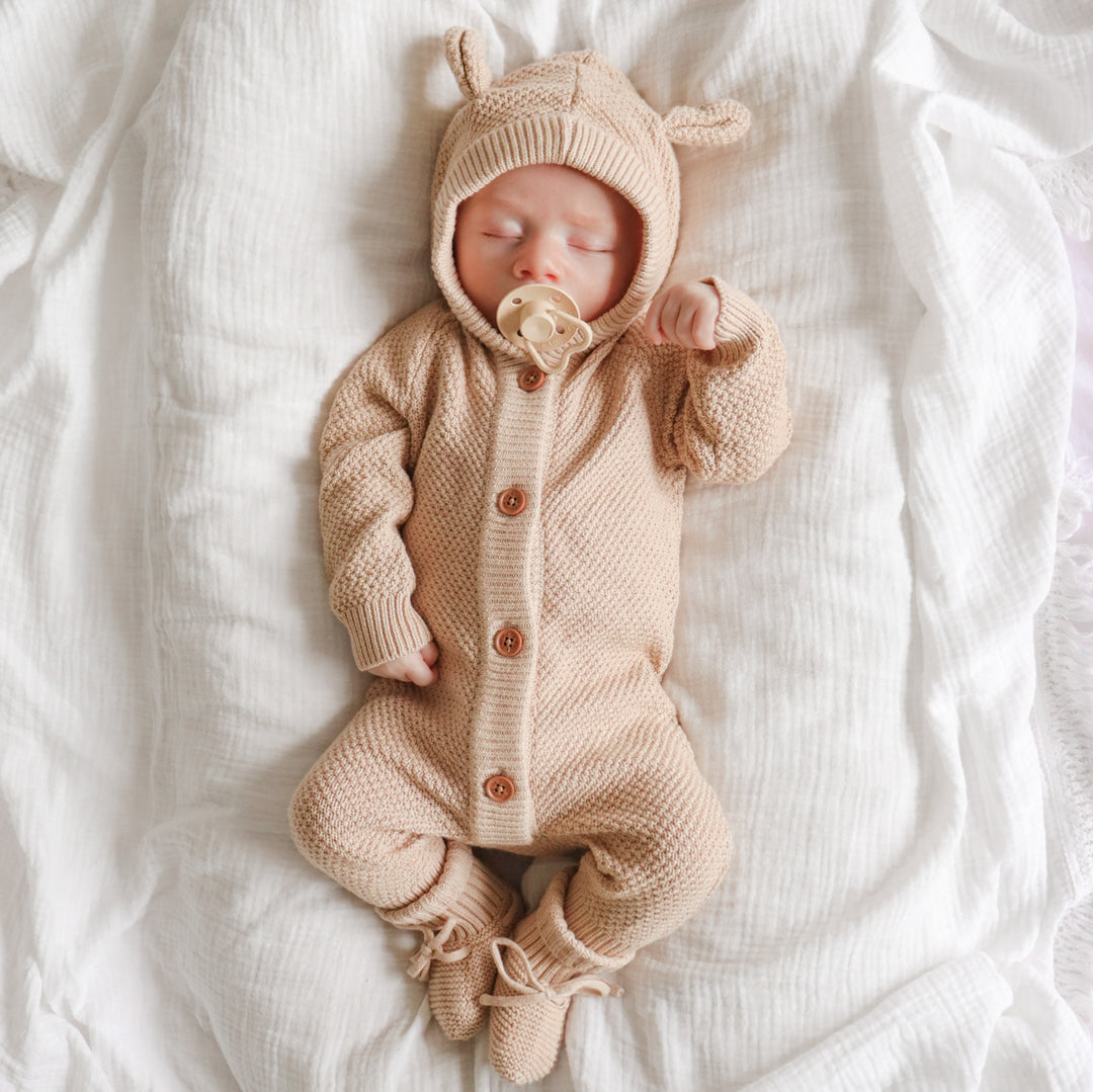 Bear Knitted Romper - Oatmeal