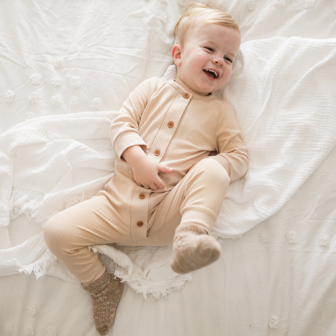 Oatmeal toddler long sleeve romper