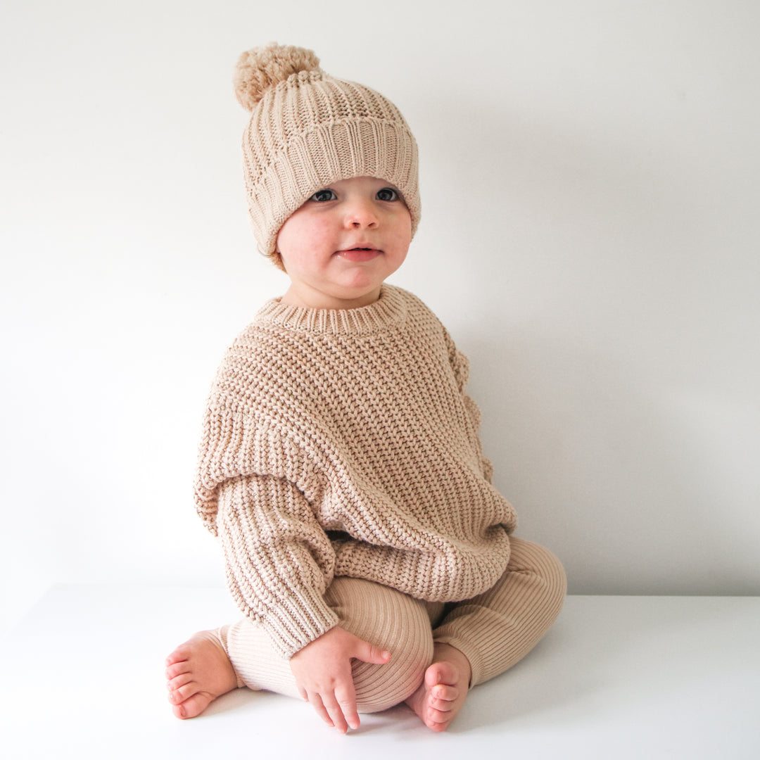 Baby kids oat super chunky knitted beanie