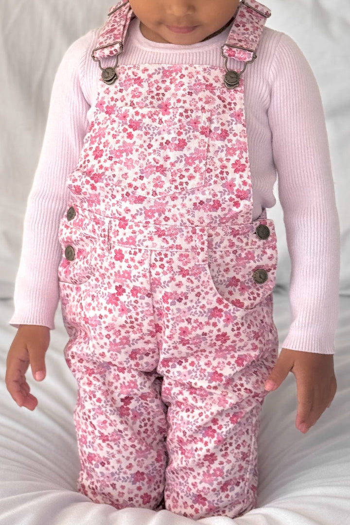 Toddler girls floral long leg overalls