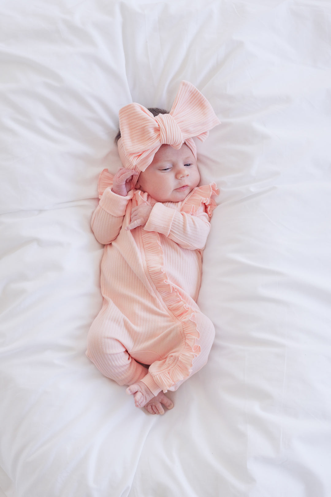 Cozy Frilly Zip Romper - Peach Dust