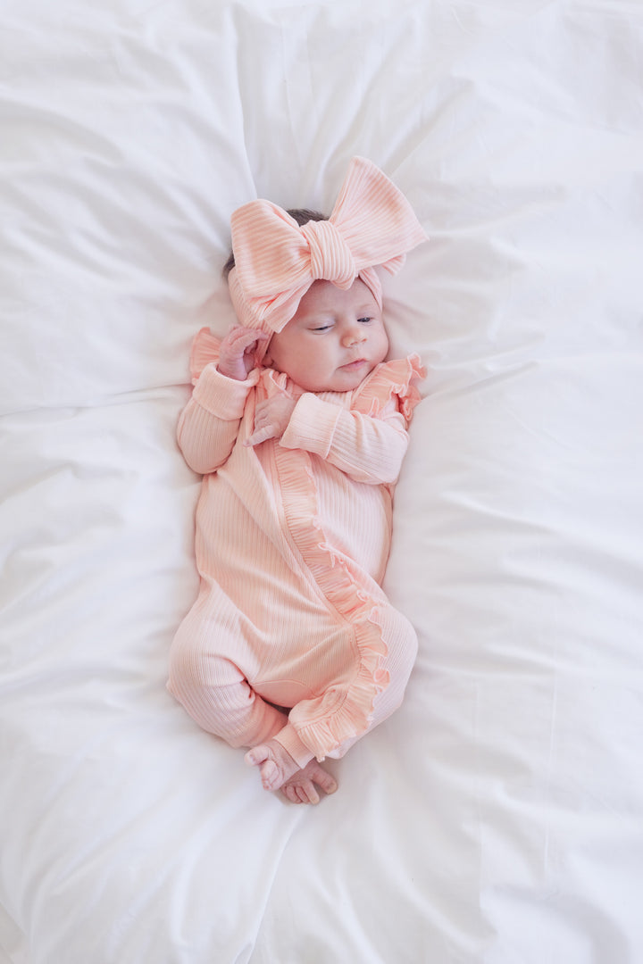 Cozy Frilly Zip Romper - Peach Dust