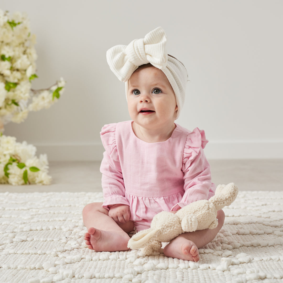 Muslin LS Bubble Romper - Petal Pink