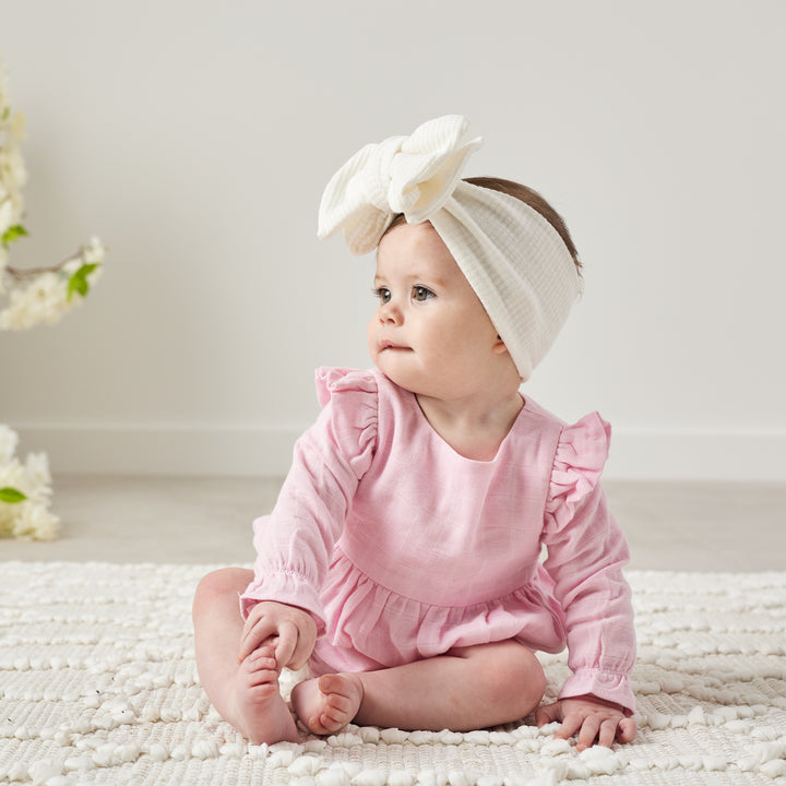 Muslin LS Bubble Romper - Petal Pink