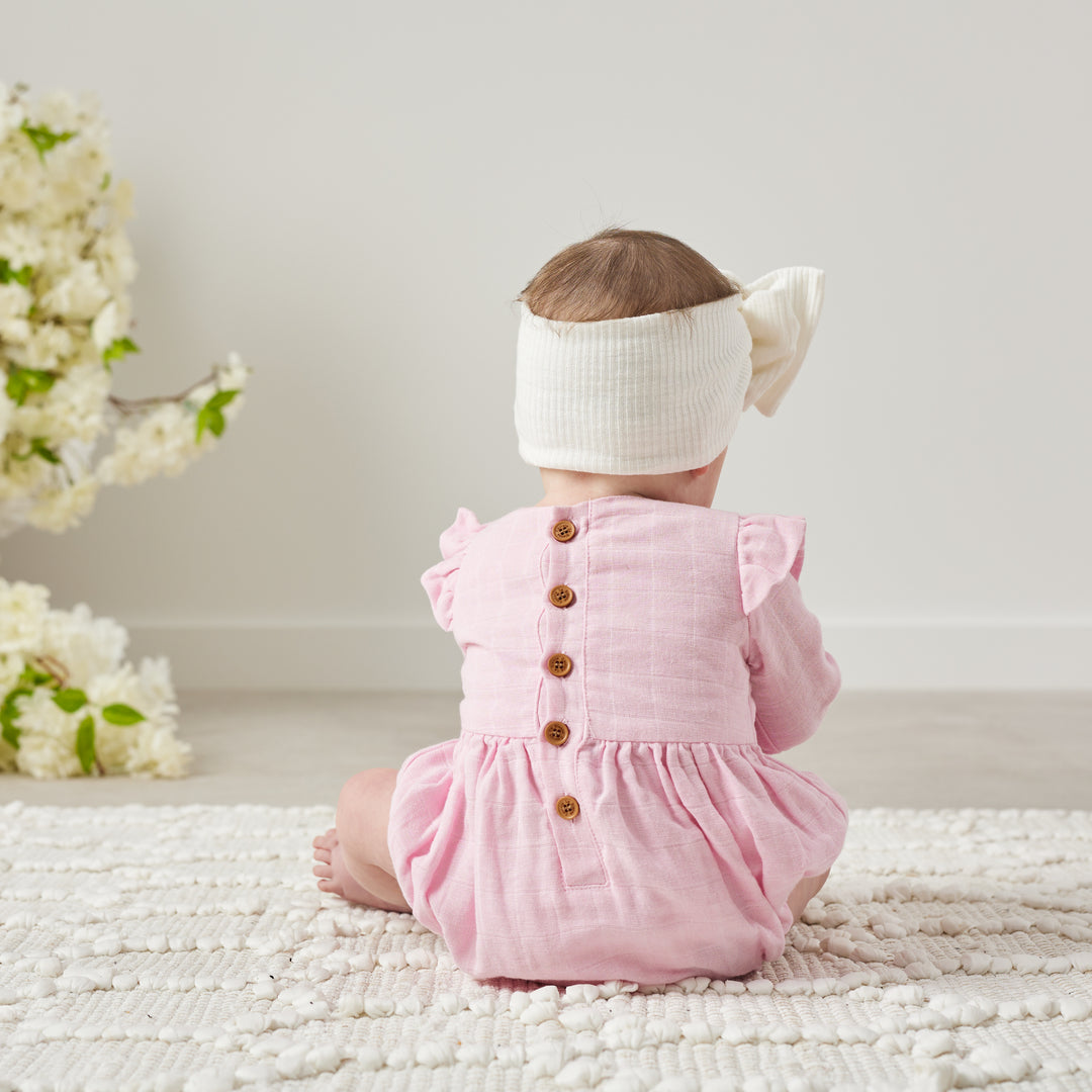 Muslin LS Bubble Romper - Petal Pink