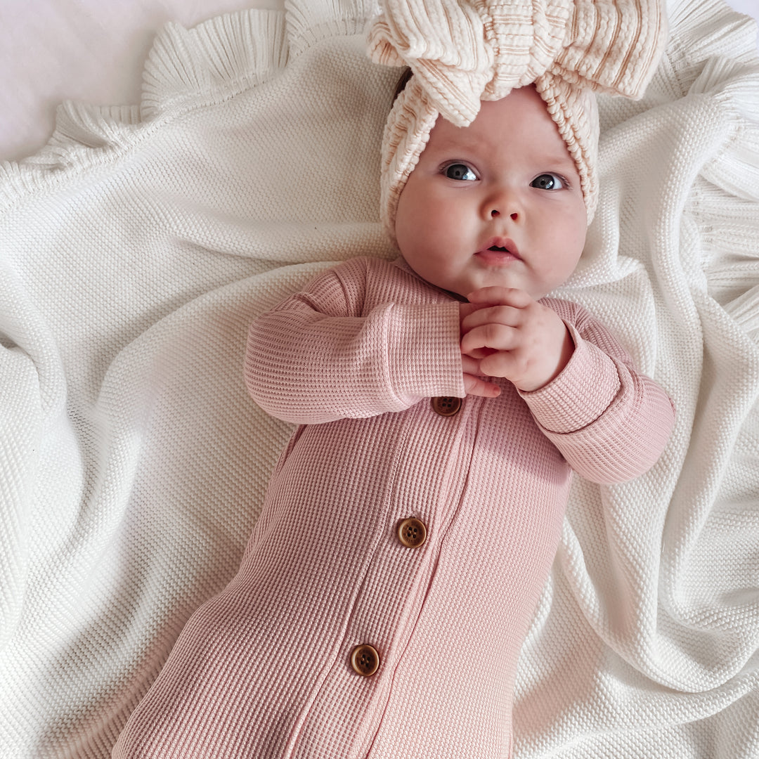 Long Sleeve Waffle Louie Romper - Antique Rose