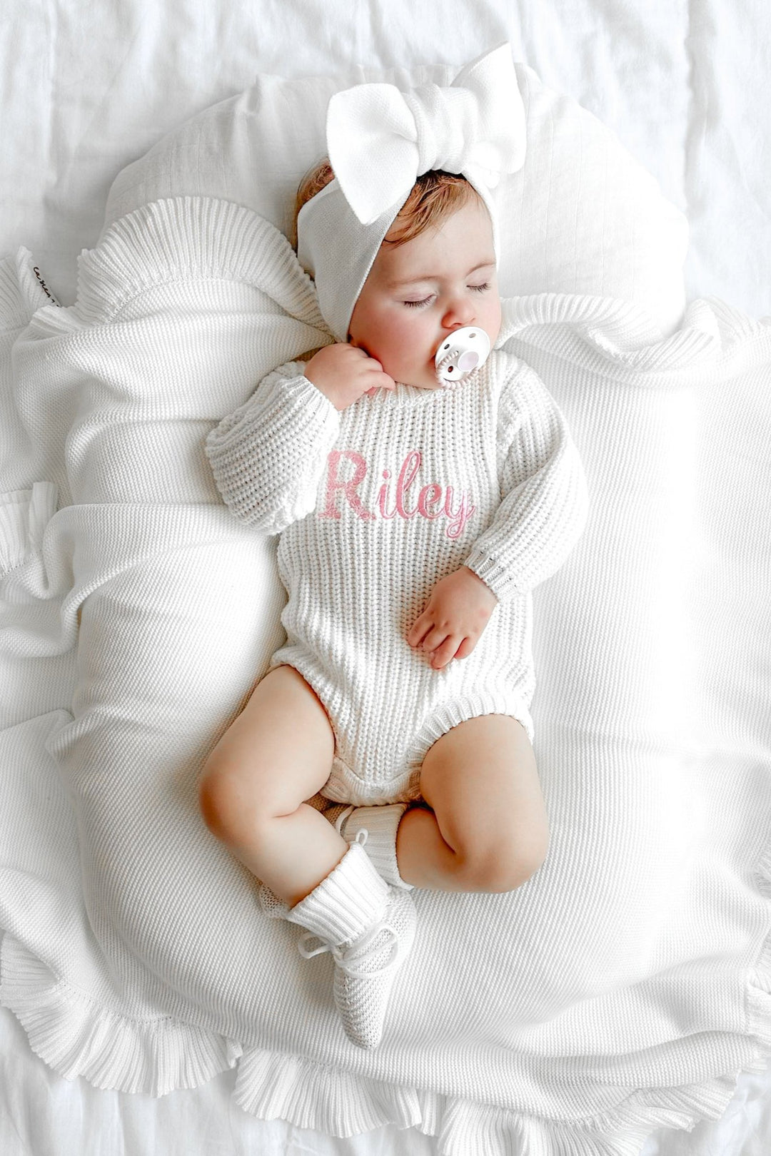 baby girls white ruffle blanket