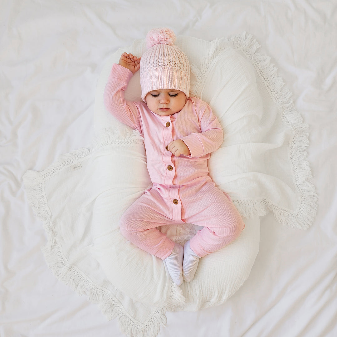 Baby pink knitted beanie