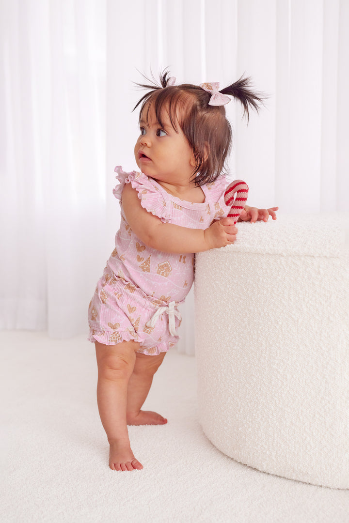 Cozy Singlet & Shorties Set - Pink Christmas Village