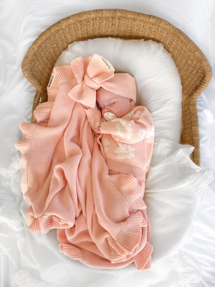 Ruffle Knitted Blanket - Peach