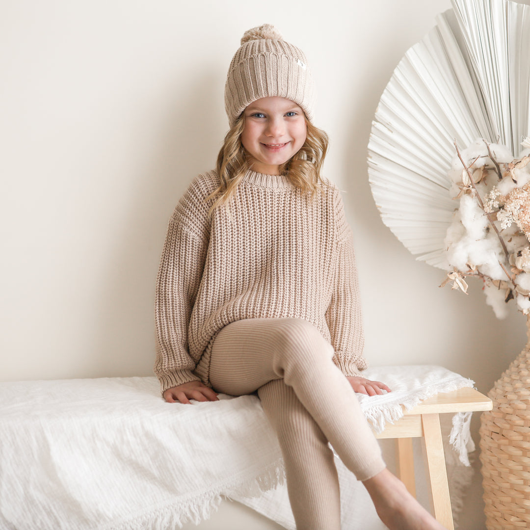  kids oat super chunky knitted beanie