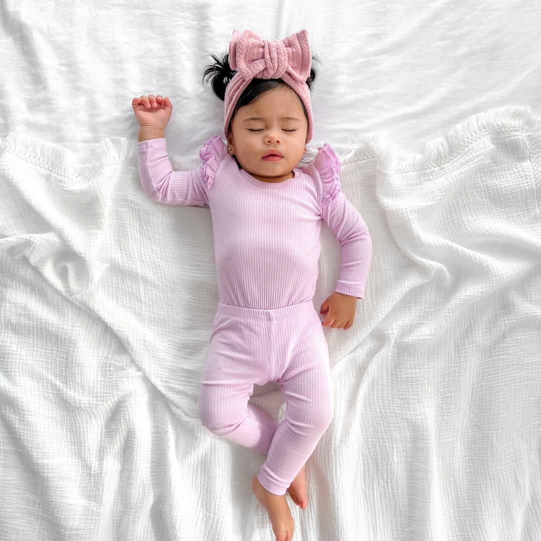 baby lilac long sleeve bodysuit with flutter