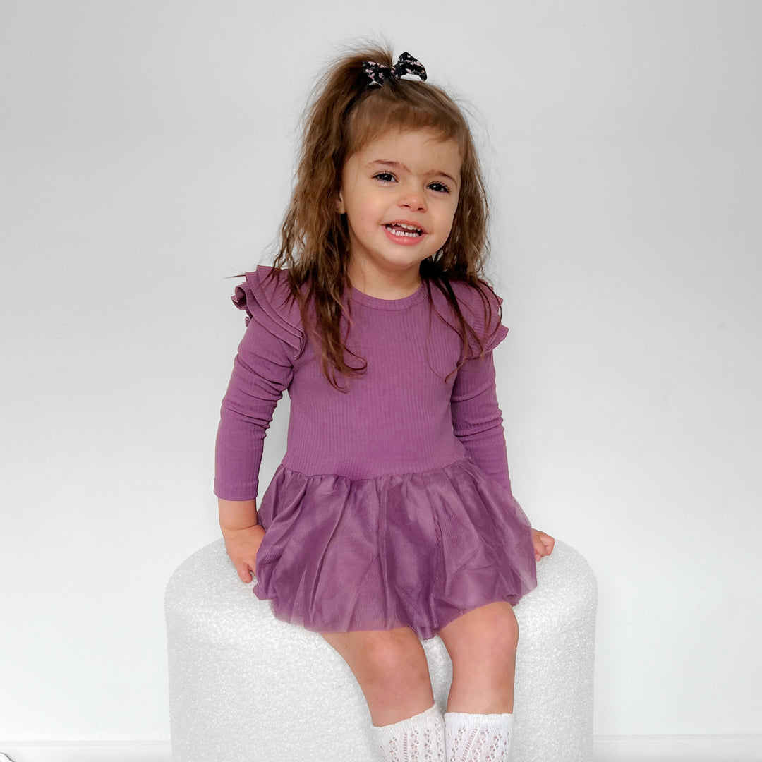 Cozy LS Tutu Dress - Wild Berry