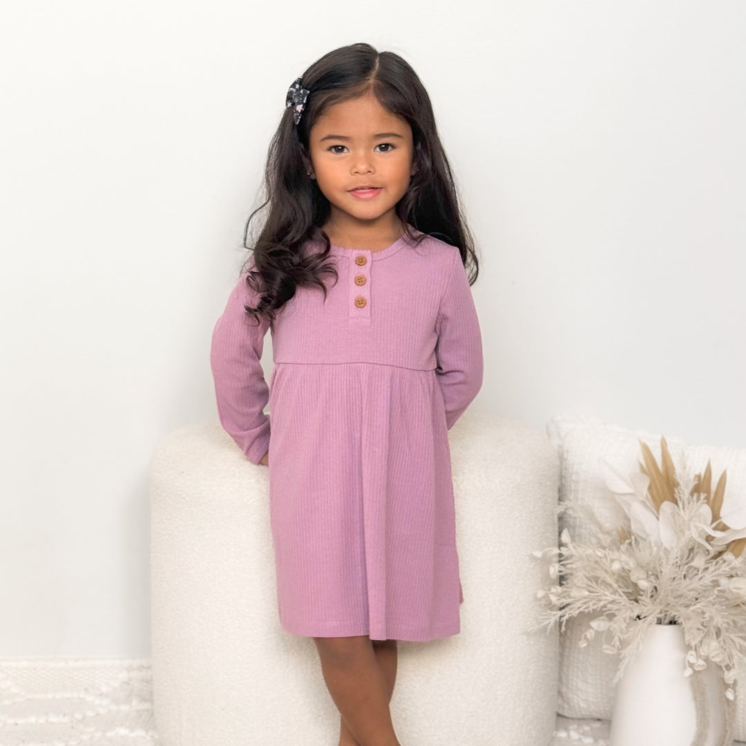 Girls long sleeve purple dress with bow