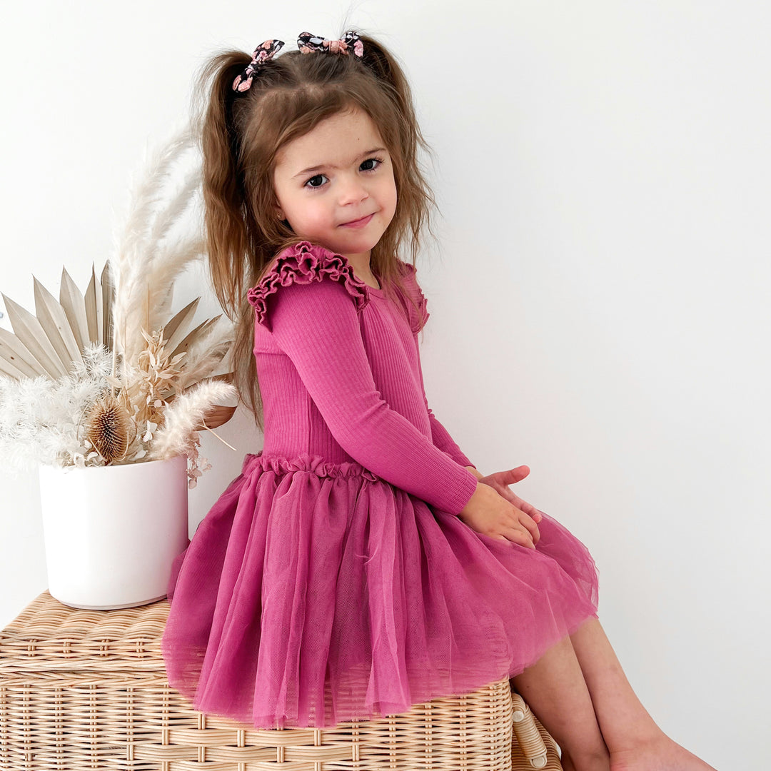 Cozy LS Tutu Dress - Raspberry