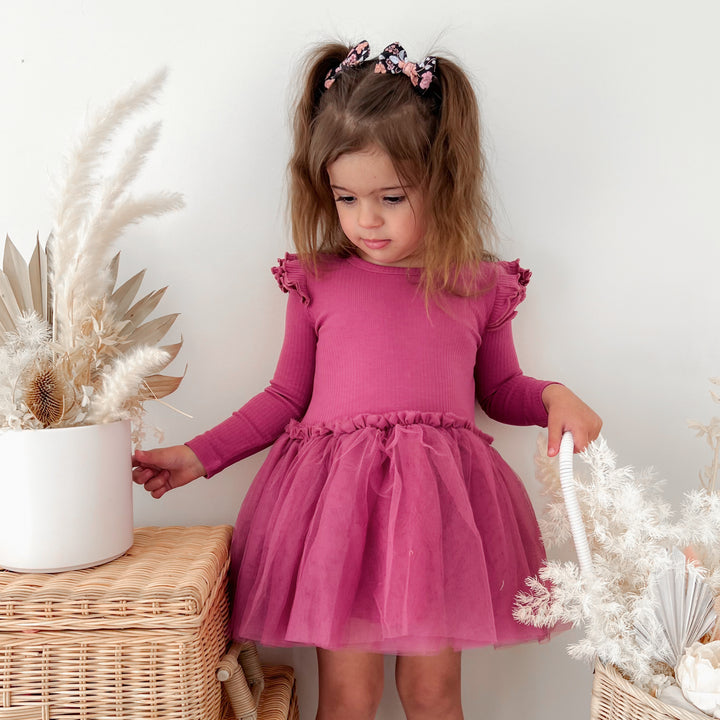 Cozy LS Tutu Dress - Raspberry