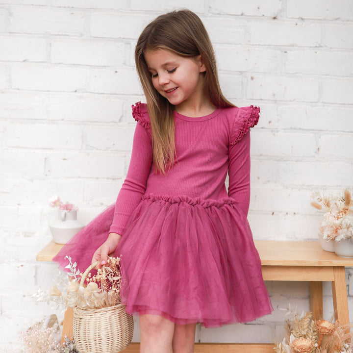 Cozy LS Tutu Dress - Raspberry