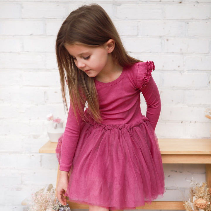 Cozy LS Tutu Dress - Raspberry