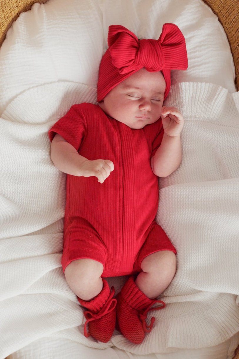 Cozy Summer Zip Romper - Red