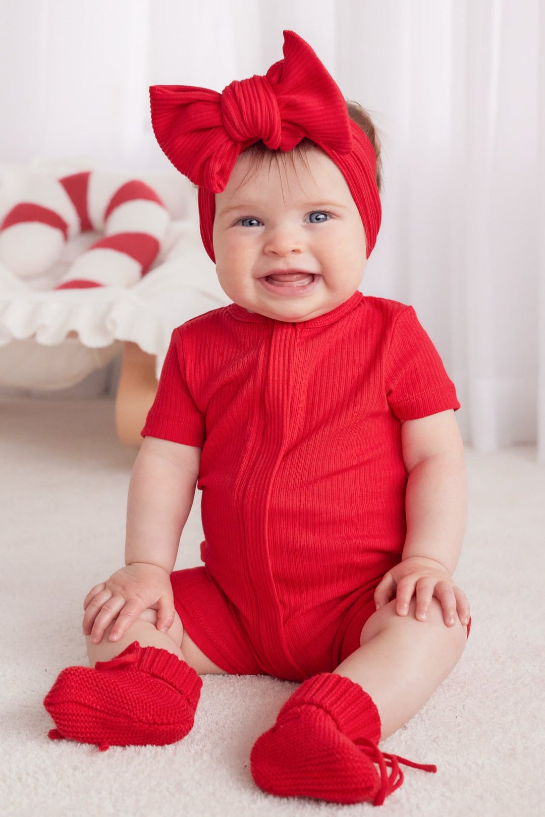 Cozy Summer Zip Romper - Red