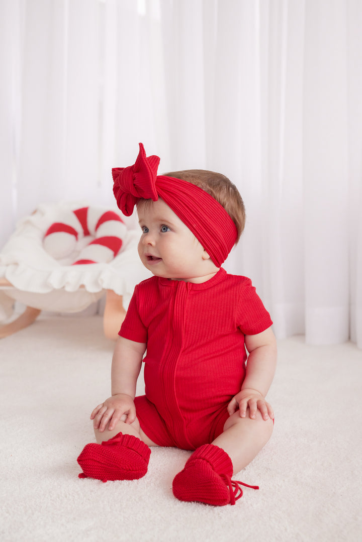 Cozy Summer Zip Romper - Red