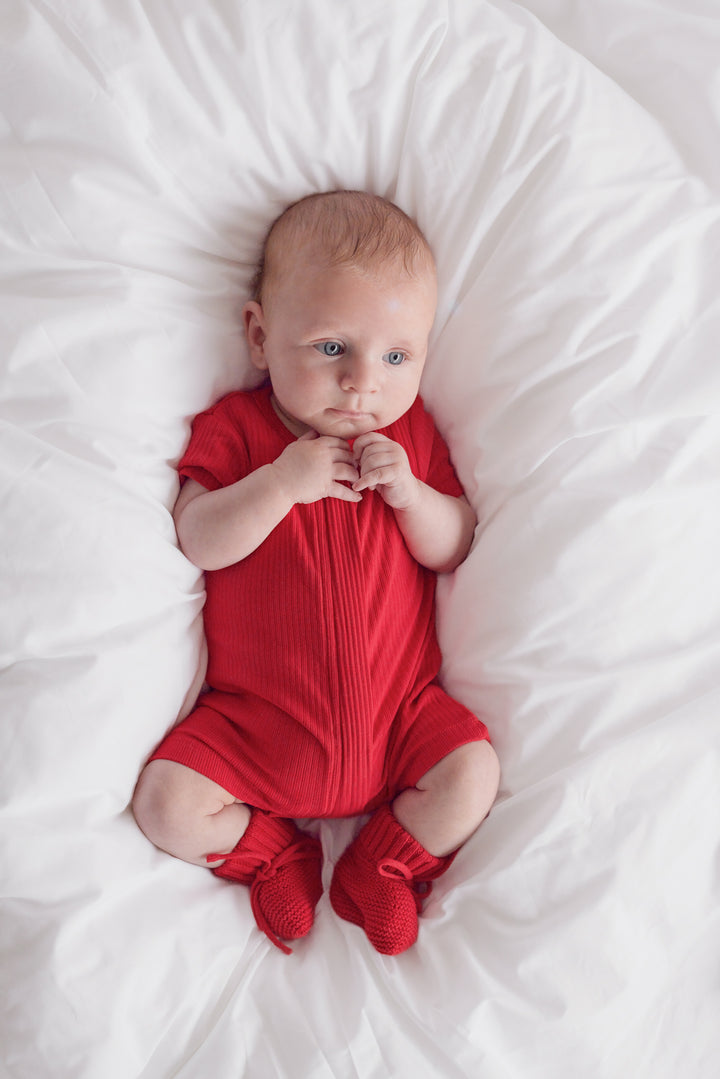 Cozy Summer Zip Romper - Red