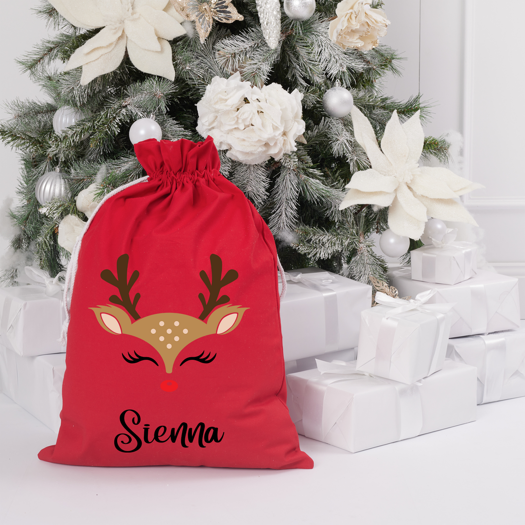 Santa Sack - Reindeer Face - Custom Name