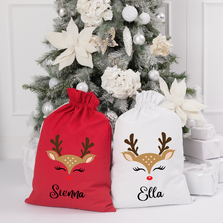 Santa Sack - Reindeer Face - Custom Name